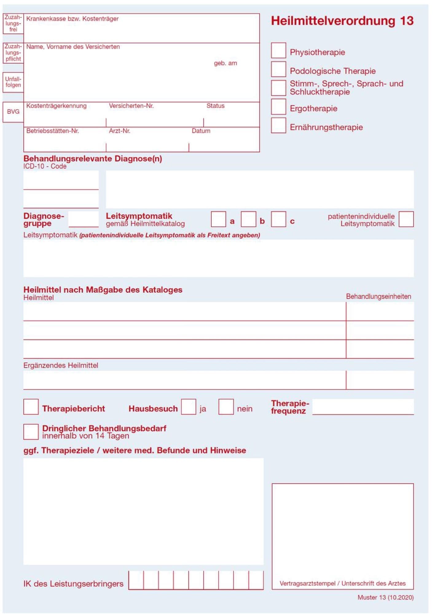 Beispiel einer Heilmittelverordnung (Muster)